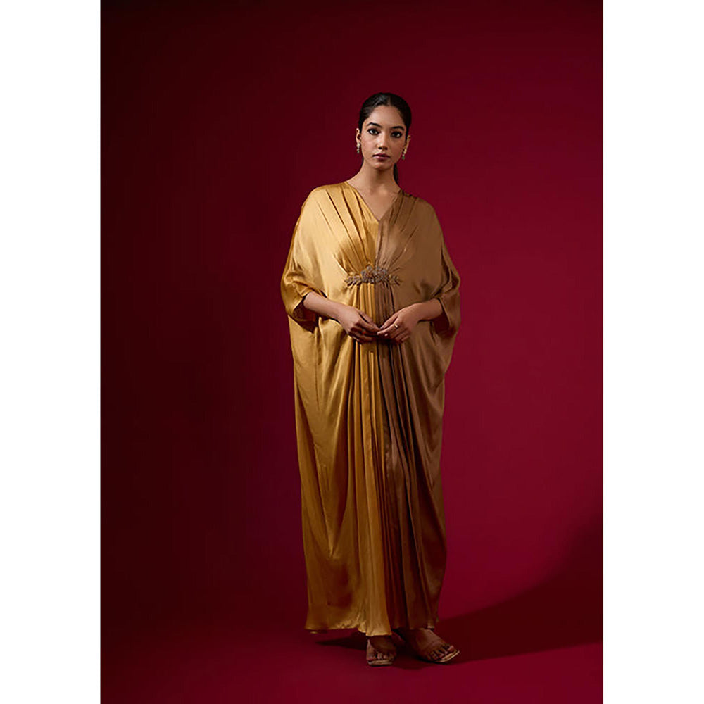 Omana by Ranjana Bothra Color Block - Gold and Camel Kaftan Dress