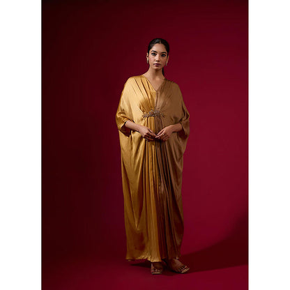 Omana by Ranjana Bothra Color Block - Gold and Camel Kaftan Dress