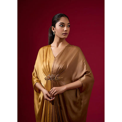 Omana by Ranjana Bothra Color Block - Gold and Camel Kaftan Dress