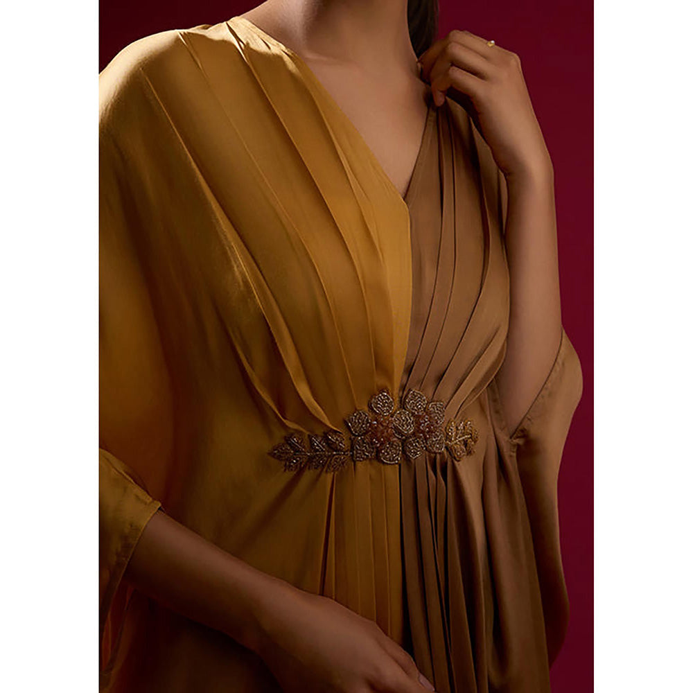 Omana by Ranjana Bothra Color Block - Gold and Camel Kaftan Dress
