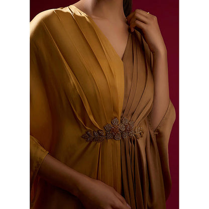 Omana by Ranjana Bothra Color Block - Gold and Camel Kaftan Dress