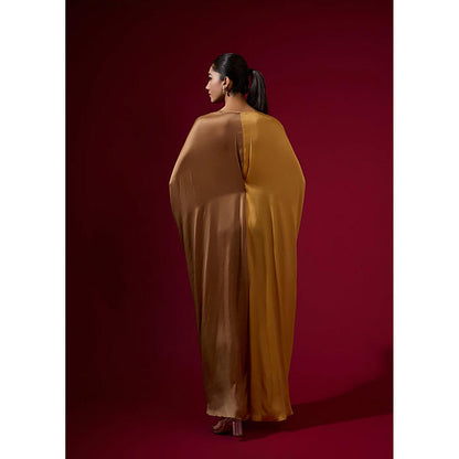 Omana by Ranjana Bothra Color Block - Gold and Camel Kaftan Dress