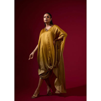 Omana by Ranjana Bothra Ombre Cowl Drape - Gold Kaftan Dress