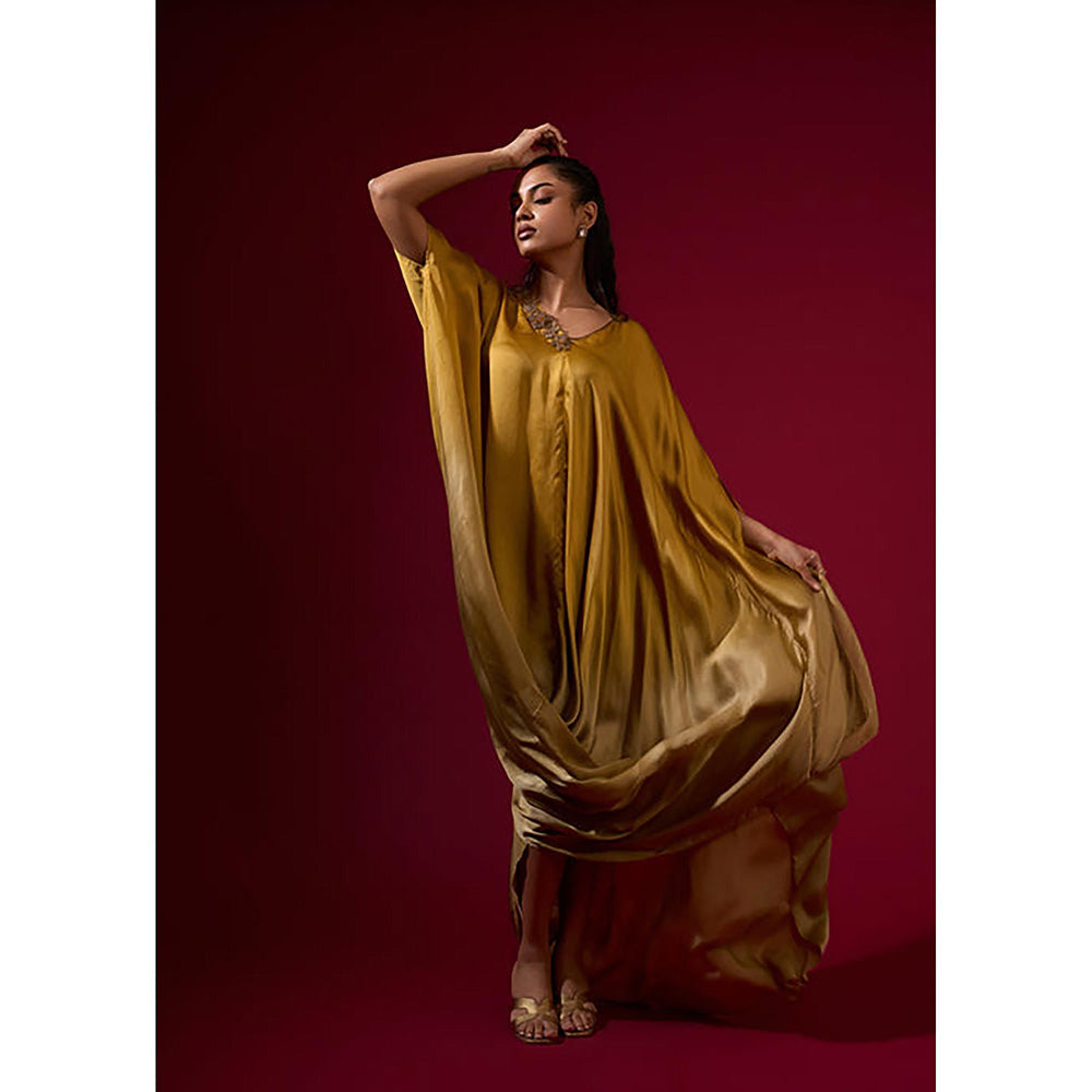 Omana by Ranjana Bothra Ombre Cowl Drape - Gold Kaftan Dress