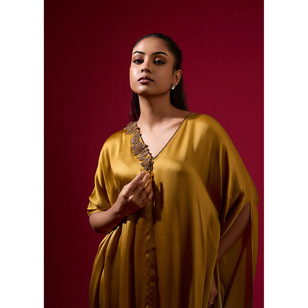 Omana by Ranjana Bothra Ombre Cowl Drape - Gold Kaftan Dress