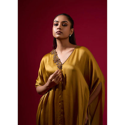 Omana by Ranjana Bothra Ombre Cowl Drape - Gold Kaftan Dress