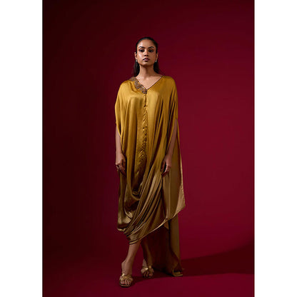 Omana by Ranjana Bothra Ombre Cowl Drape - Gold Kaftan Dress