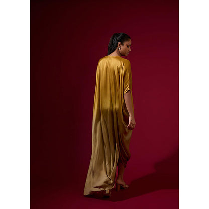 Omana by Ranjana Bothra Ombre Cowl Drape - Gold Kaftan Dress