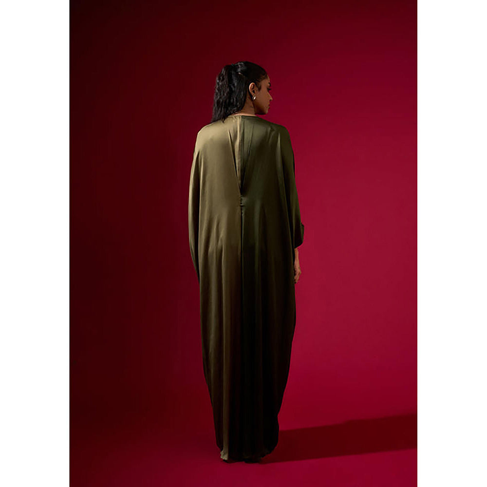 Omana by Ranjana Bothra Color Block - Army Green Kaftan Dress