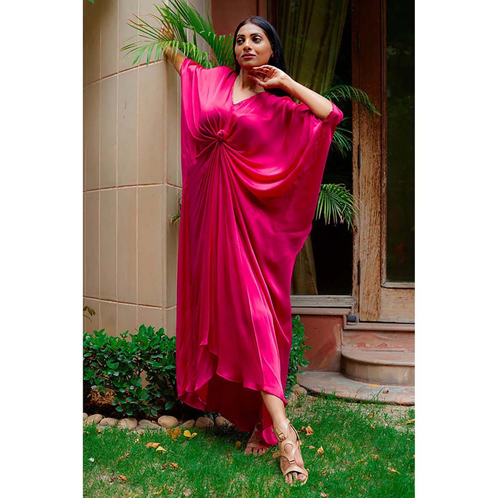 Omana by Ranjana Bothra Hot Pink Knotty Kaftan Dress