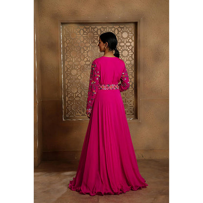 Omana by Ranjana Bothra Fuchsia Draped Anarkali Maxi Dress with Belt