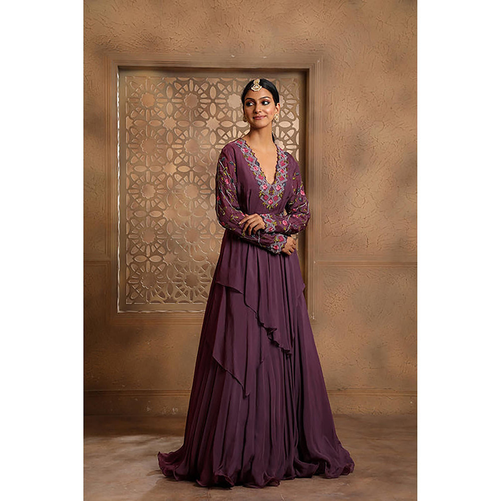 Omana by Ranjana Bothra Mauve Draped Anarkali Maxi Dress with Belt