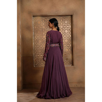Omana by Ranjana Bothra Mauve Draped Anarkali Maxi Dress with Belt