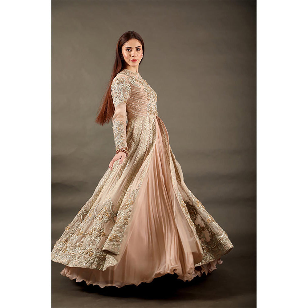 Omana by Ranjana Bothra Blush Gota Dori Long Gown with Jacket
