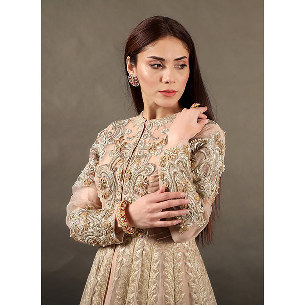 Omana by Ranjana Bothra Blush Gota Dori Long Gown with Jacket