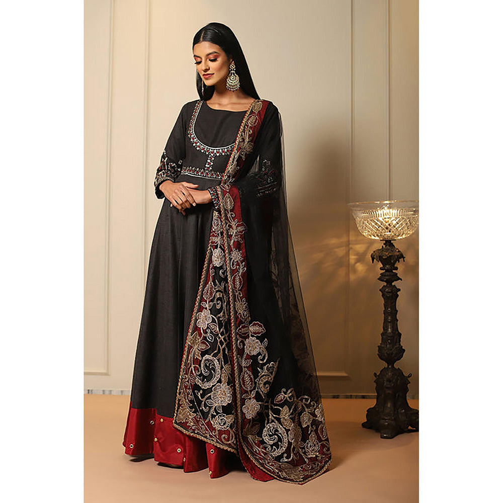 Omana by Ranjana Bothra Black Yasmeen Anarkali Maxi Dress with Dupatta