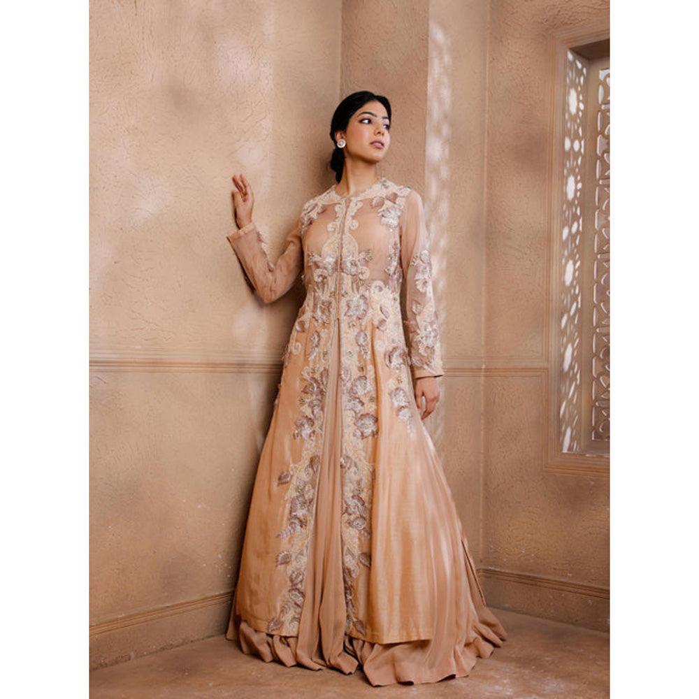 Omana by Ranjana Bothra Pink Organza Embroidered Blouse with Lehenga and Jacket