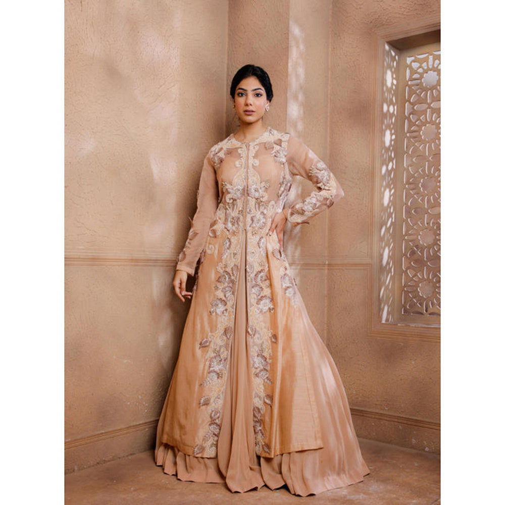 Omana by Ranjana Bothra Pink Organza Embroidered Blouse with Lehenga and Jacket