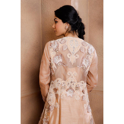 Omana by Ranjana Bothra Pink Organza Embroidered Blouse with Lehenga and Jacket