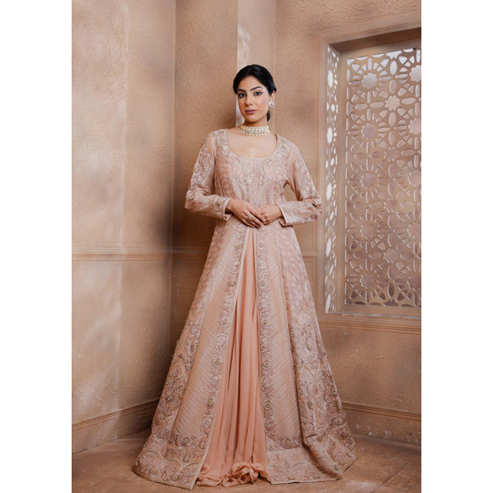 Omana by Ranjana Bothra Pink Organza Embroidered Blouse with Lehenga and Jacket