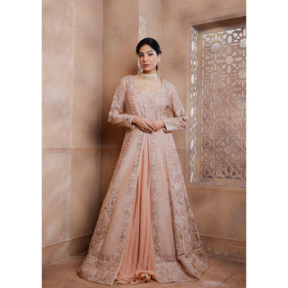 Omana by Ranjana Bothra Pink Organza Embroidered Blouse with Lehenga and Jacket