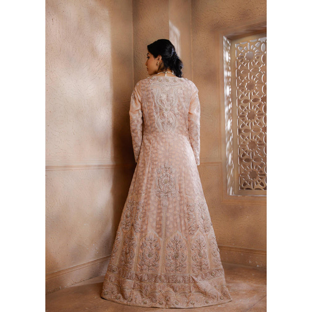 Omana by Ranjana Bothra Pink Organza Embroidered Blouse with Lehenga and Jacket