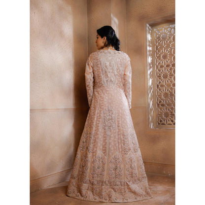 Omana by Ranjana Bothra Pink Organza Embroidered Blouse with Lehenga and Jacket