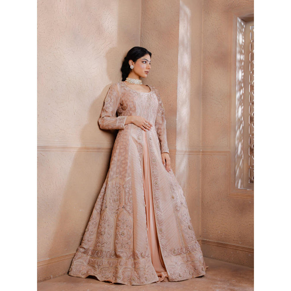 Omana by Ranjana Bothra Pink Organza Embroidered Blouse with Lehenga and Jacket