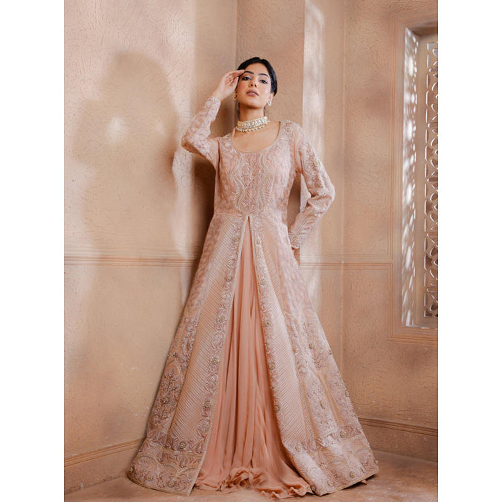 Omana by Ranjana Bothra Pink Organza Embroidered Blouse with Lehenga and Jacket