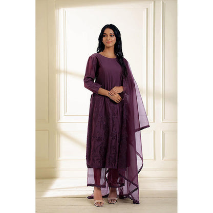 Omana by Ranjana Bothra Wine Embroidered Kurta With Pant And Dupatta