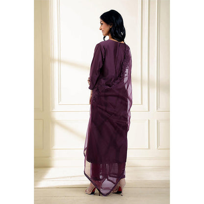 Omana by Ranjana Bothra Wine Embroidered Kurta With Pant And Dupatta