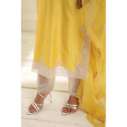 Omana by Ranjana Bothra Yellow Embroidered Boat Neck Kurta With Pant And Dupatta