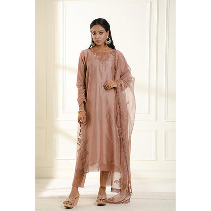 Omana by Ranjana Bothra Rose Gold Embroidered Kurta With Pant And Dupatta