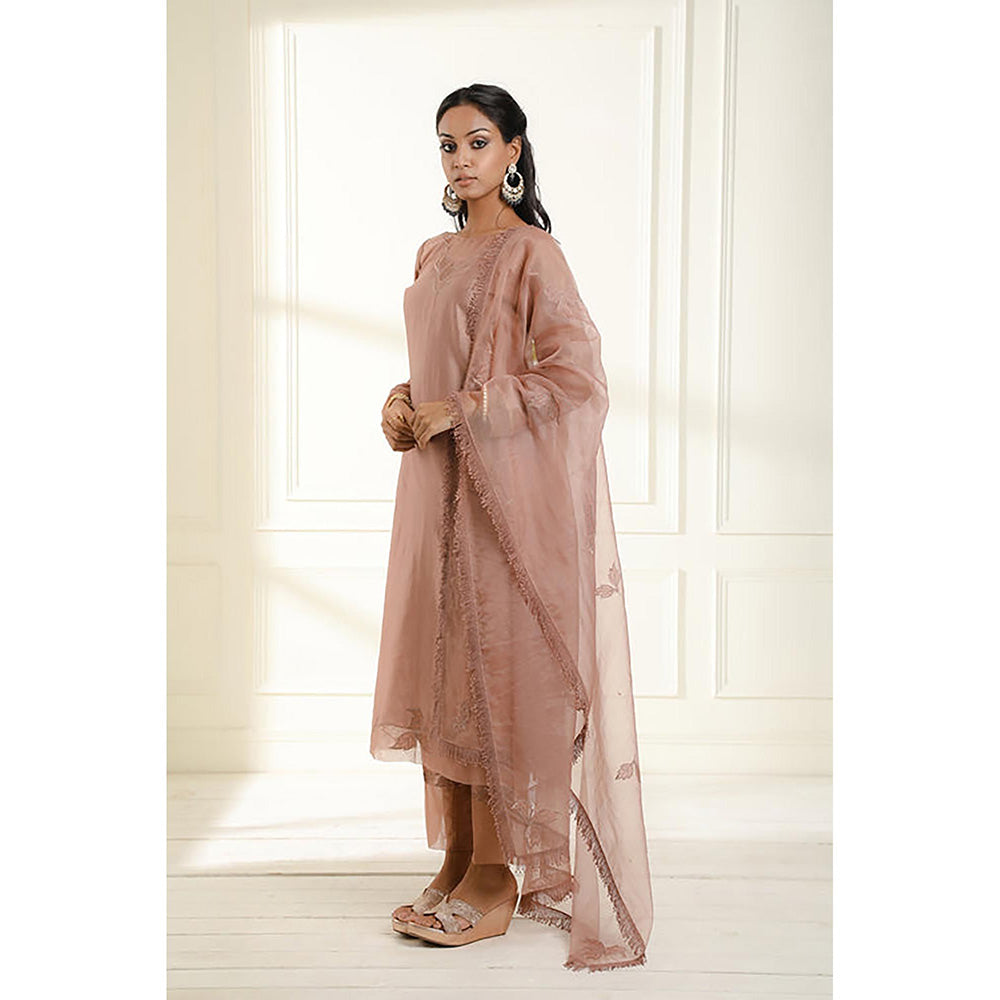 Omana by Ranjana Bothra Rose Gold Embroidered Kurta With Pant And Dupatta