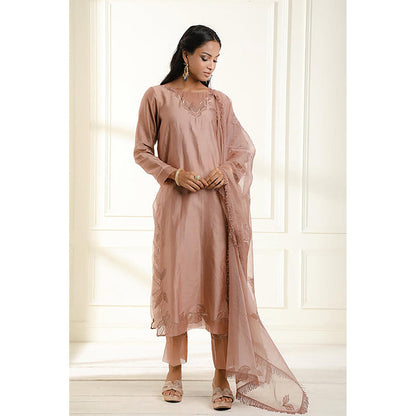Omana by Ranjana Bothra Rose Gold Embroidered Kurta With Pant And Dupatta