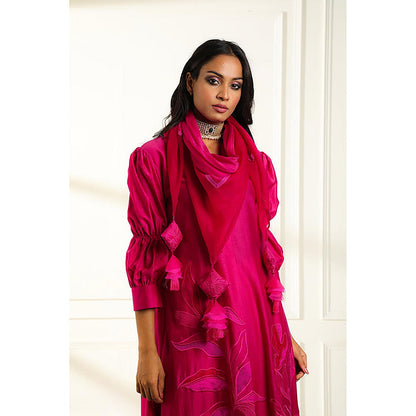 Omana by Ranjana Bothra Pink Embroidered Puff Sleeves Kurta With Pant And Dupatta