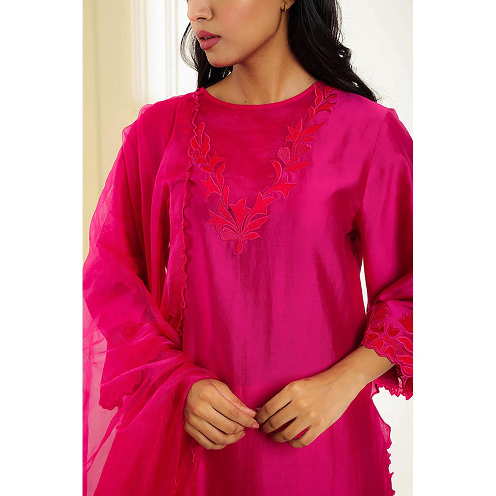 Omana by Ranjana Bothra Pink Embroidered Kurta With Pant And Dupatta