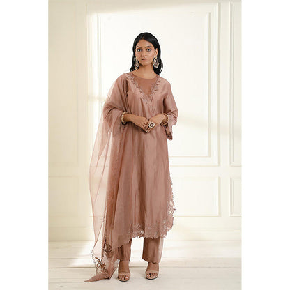 Omana by Ranjana Bothra Beige Embroidered Kurta With Pant And Dupatta