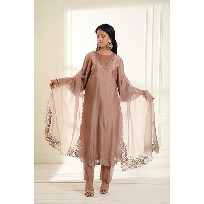 Omana by Ranjana Bothra Beige Embroidered Kurta With Pant And Dupatta