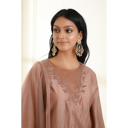 Omana by Ranjana Bothra Beige Embroidered Kurta With Pant And Dupatta