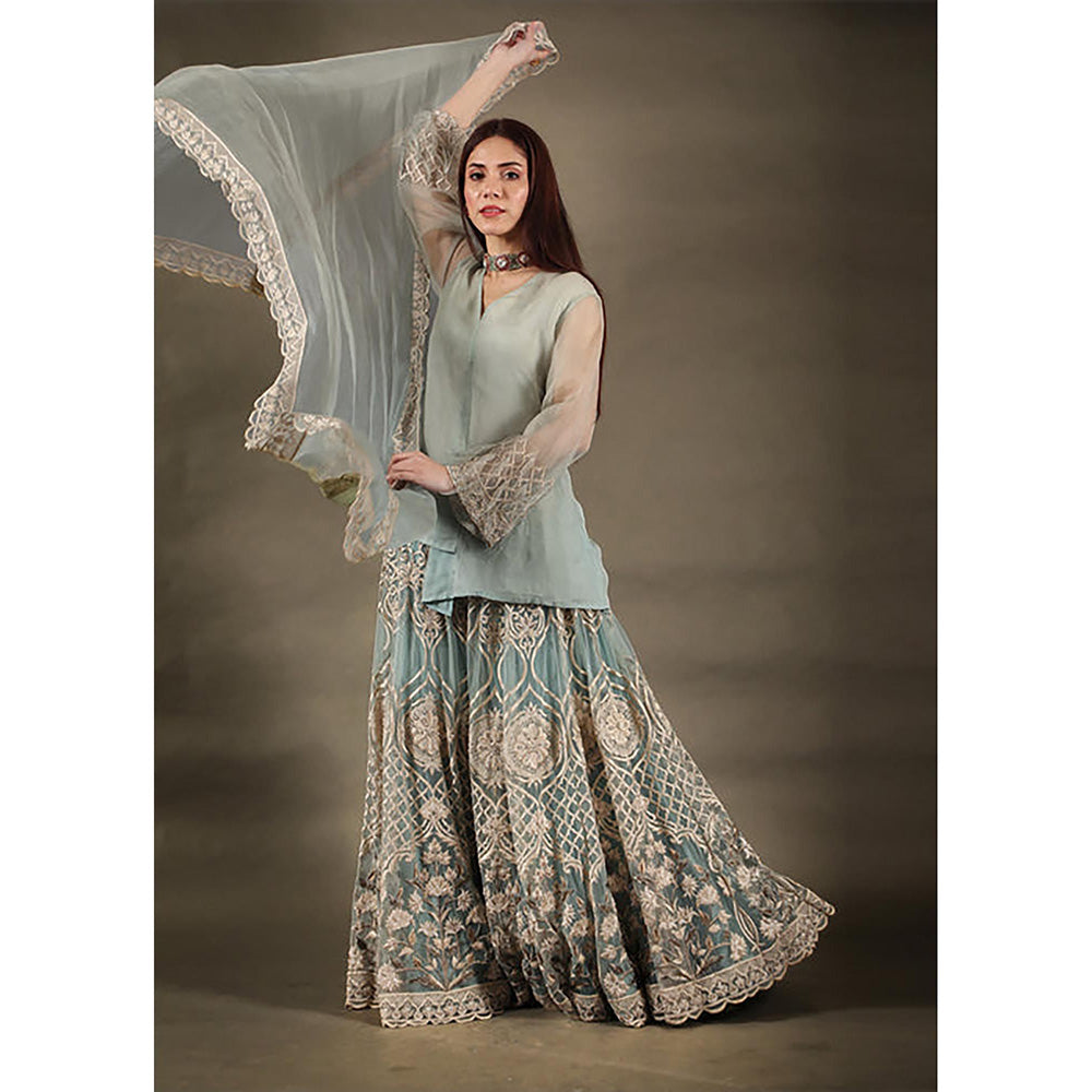 Omana by Ranjana Bothra Blue Kb Top With Sharara And Dupatta