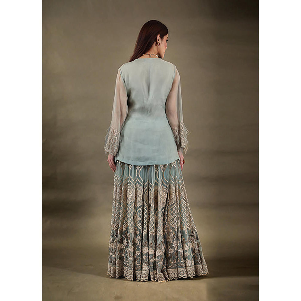 Omana by Ranjana Bothra Blue Kb Top With Sharara And Dupatta