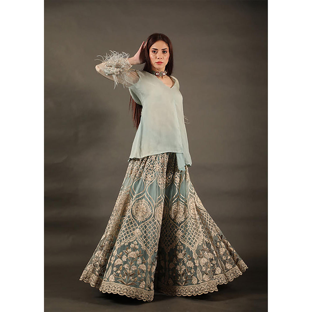 Omana by Ranjana Bothra Blue Kb Top With Sharara And Dupatta