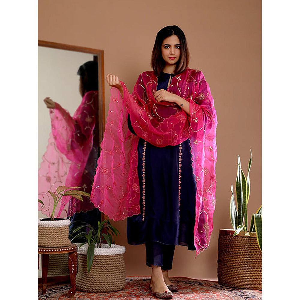 Omana by Ranjana Bothra Blue Embroidered Kurta With Pant And Dupatta