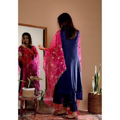 Omana by Ranjana Bothra Blue Embroidered Kurta With Pant And Dupatta