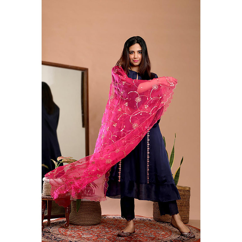 Omana by Ranjana Bothra Blue Embroidered Kurta With Pant And Dupatta