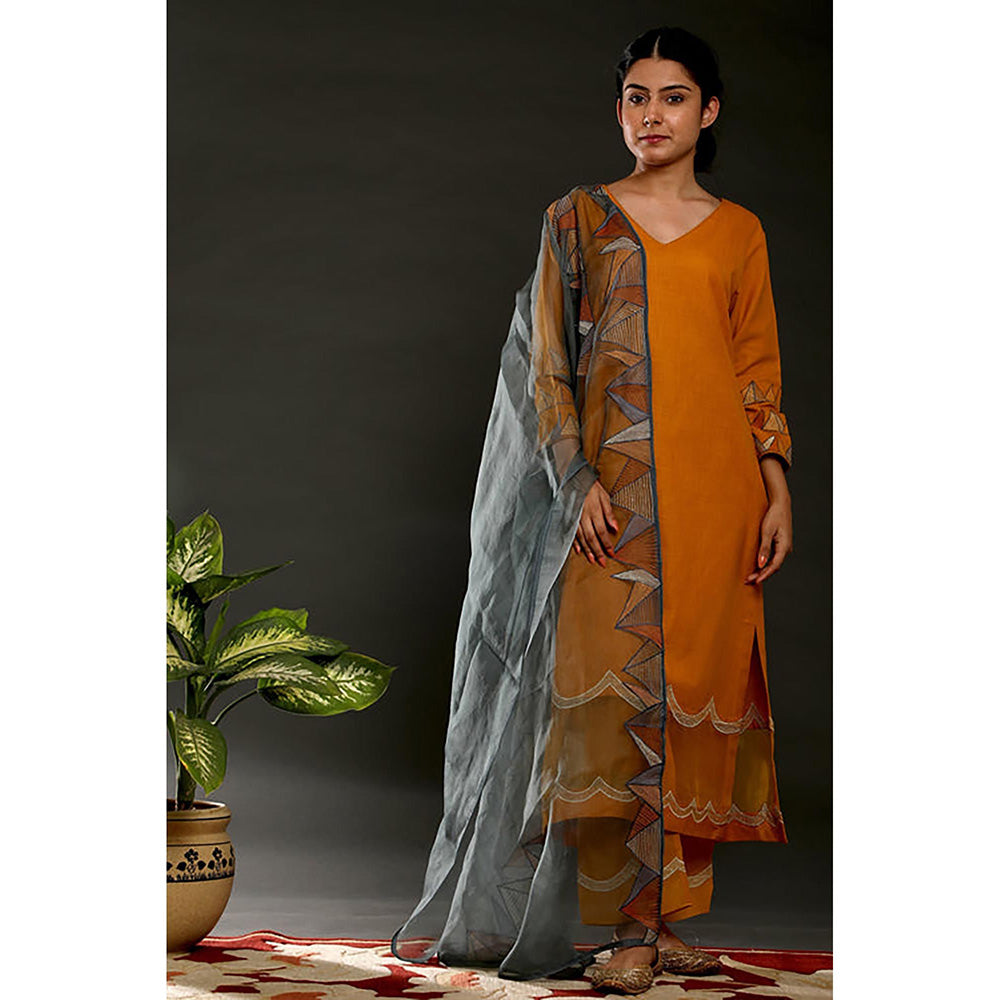 Omana by Ranjana Bothra Orange Solid/Plain Kurta With Pant And Dupatta