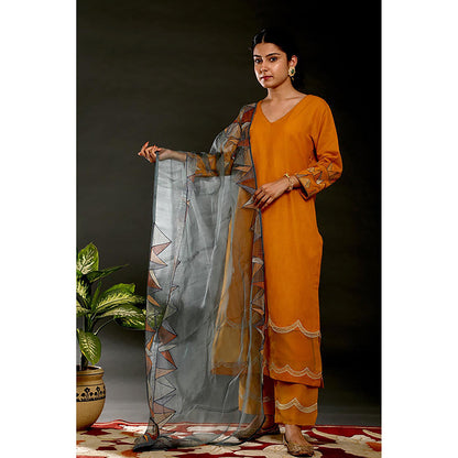 Omana by Ranjana Bothra Orange Solid/Plain Kurta With Pant And Dupatta