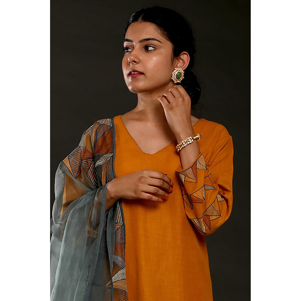 Omana by Ranjana Bothra Orange Solid/Plain Kurta With Pant And Dupatta