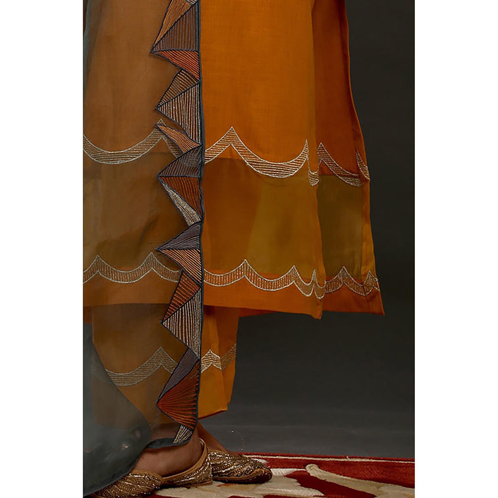 Omana by Ranjana Bothra Orange Solid/Plain Kurta With Pant And Dupatta